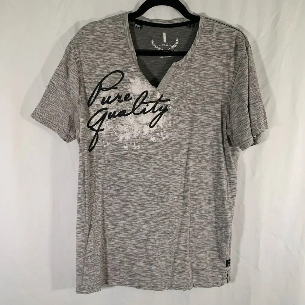 Jeans By Buffalo Shirt Women's Large Grey Short Sleeve Vneck 100% Cotton